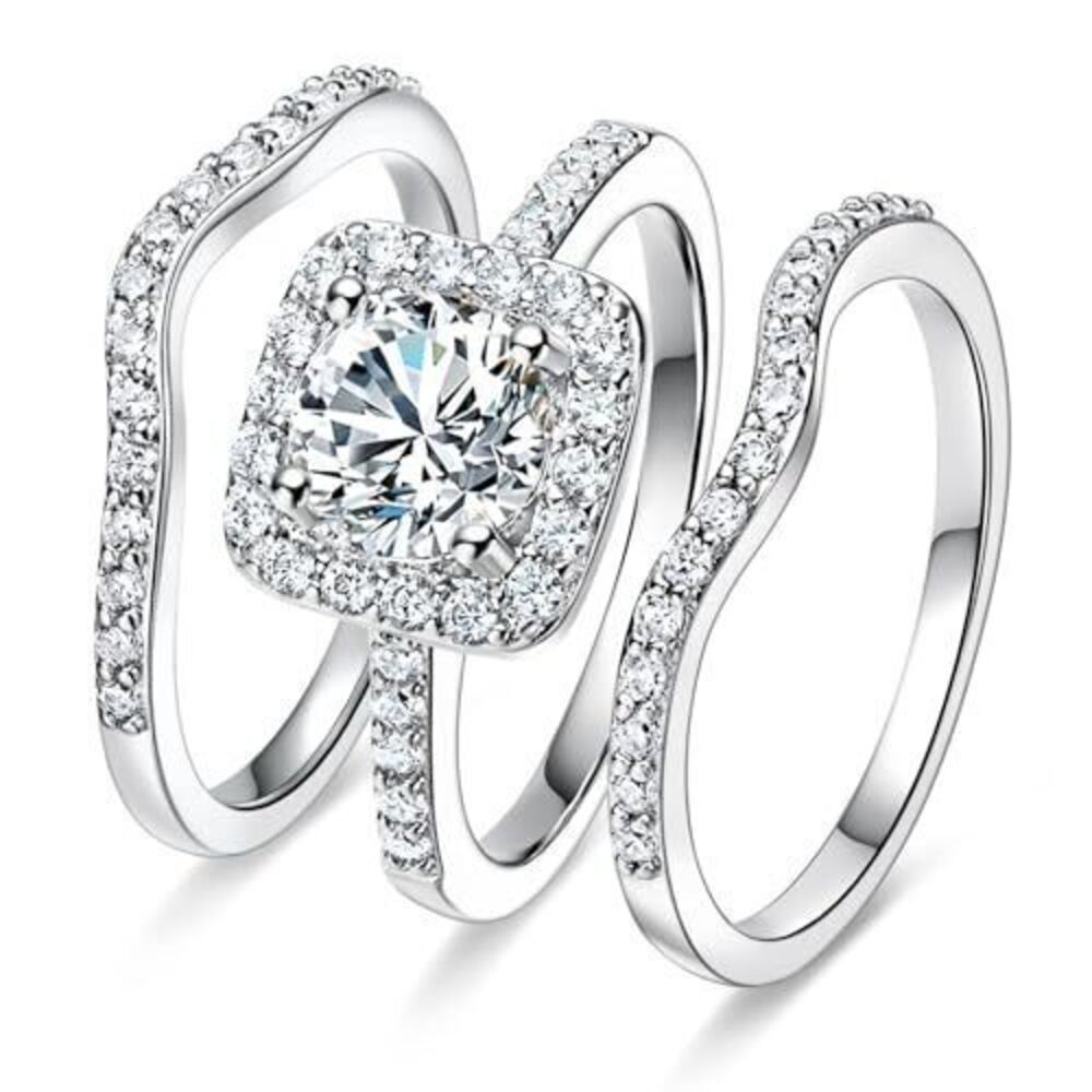3900 18K White Gold Plated Cubic Zirconia Three-in-One Halo Wedding
